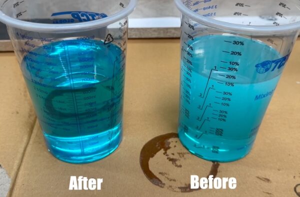 epoxy resin mixed with blue pigments
