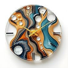 a gold and blue clock made with epoxy resin