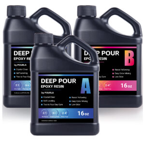 pourla 2:1 deep pour epoxy resin for 2 to 4 inches thickness 48oz kit includes two 16oz deep pour epoxy resin and 16oz deep pour epoxy hardener